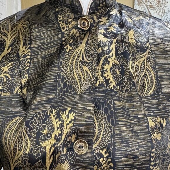 Vintage 1950s Dream Wear House Dress Black and Gold Asian Print Size M/L - Picture 5 of 15